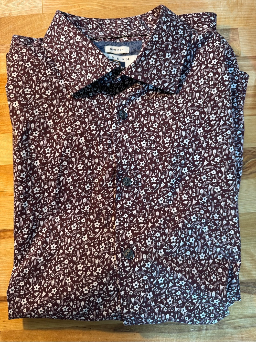 Joseph Abboud Burgundy Floral Print Button-Down Shirt